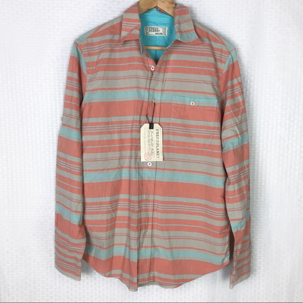 FREE PLANET // Striped long sleeve button down M